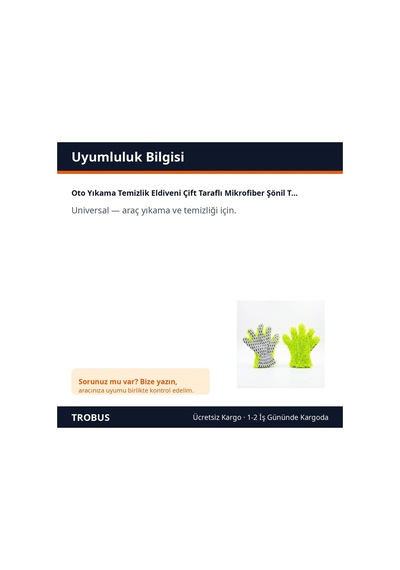 Trobus Oto Yıkama Temizlik Eldiveni Çift Taraflı Mikrofiber Şönil Tüylü 5 Parmaklı Yeşil Gri