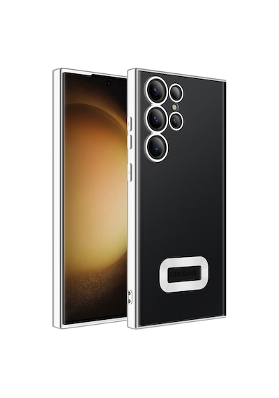 Galaxy S23 Ultra Uyumlu Kamera Korumalı Logo Gösteren Zore Omega Kılıf-gümüş Gümüş