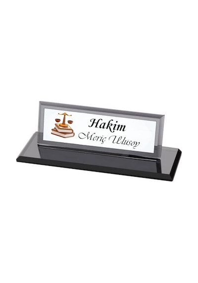 Hakim Ve Savcı Tasarımlı Kristal Masa İsimliği - Kişiye Özel Hukukçu Ofis Hediyesi Siyah