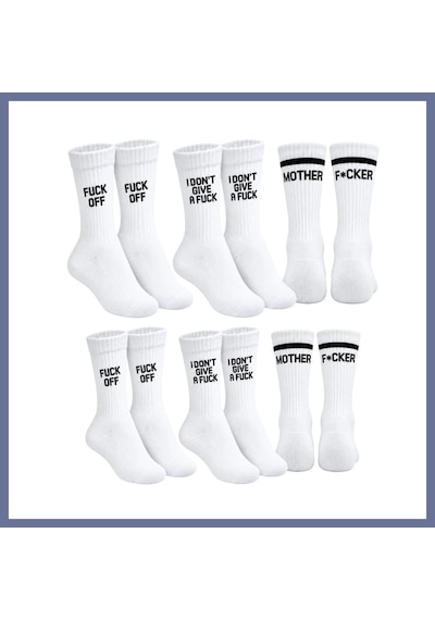 Bezos Unisex Beyaz Yazılı Çorap Esprili Sloganlı Uzun Soket Günlük Spor Rahat 6lı Eğlenceli Şık Hediye Set Dlra