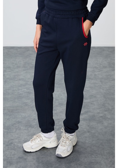 Tommy Life İndigo Kompakt Pamuklu Kalın Pürüzsüz Dokulu Dik Yaka Oversize Fit Kadın Eşofman Takım - 95342 Indıgo İndigo