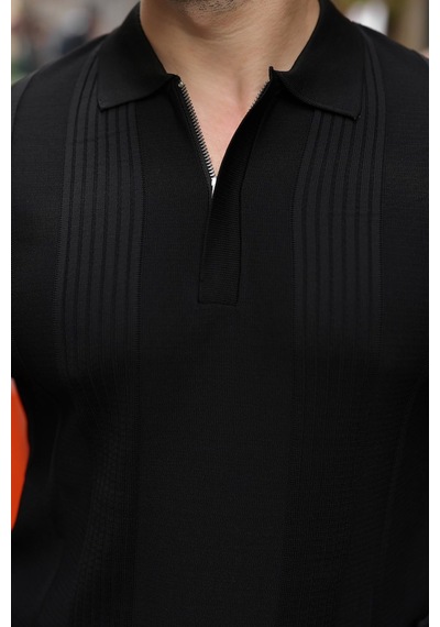 Madmext Siyah Polo Yaka Slim Fit Erkek Triko Kazak E7527