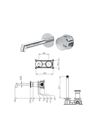 Teska E 5509 Arte Ankastre Lavabo Bataryası Rose Gold