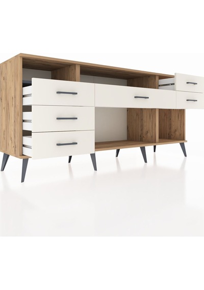 Hyperion Konsol 2 Raflı 6 Çekmeceli 176x44x83 Çam-antrasit/aytaşı Antrasit/aytaşı