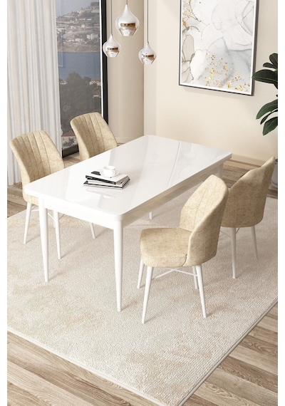 Canisa Arp Serisi 70x110 Sabit Mutfak Masası Takımı Beyaz Masa 4 Krem Sandalye Beyaz Masa Sandalye Krem Canisa Arp Serisi 70x110 Sabit Mutfak Masası Takımı Beyaz Masa 4 Krem Sandalye Beyaz Masa Sandalye Krem