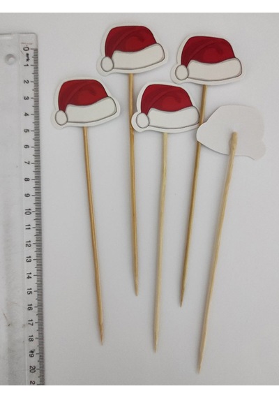 30 Parça Noel Şapkalı Yılbaşı Sofra Seti : Kısa Kürdan Uzun Kürdan Bardak Süsü