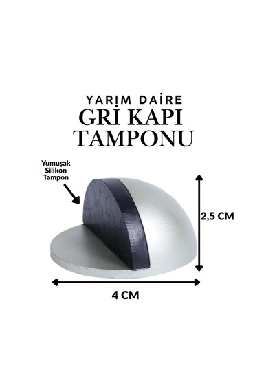 Gri Yarım Daire Yapışkanlı Kapı Tamponu Kapı Stoperi Metal Kapı Stopu Durdurucu Kapı Kolu Koruyucu