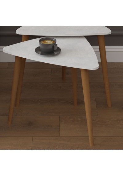 Asra Trend 3'lü Üçgen Zigon Sehpa Takımı SEHPA02 %100 MDF Ahşap Ayaklı Retro Taş