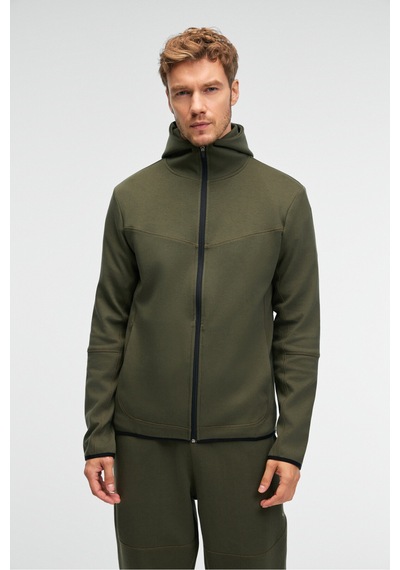 Grimelange AVENER Erkek Kapüşonlu Baskılı Fermuarlı Haki Sweatshirt