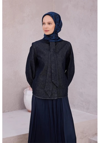 BELLİ Geometrik Desen İpek Twill Eşarp 4221d01 Lacivert
