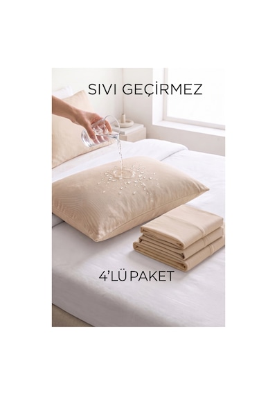 4'lü Kahverengi Fermuarlı Sıvı Geçirmez Yastık Alezi Yastık Koruy