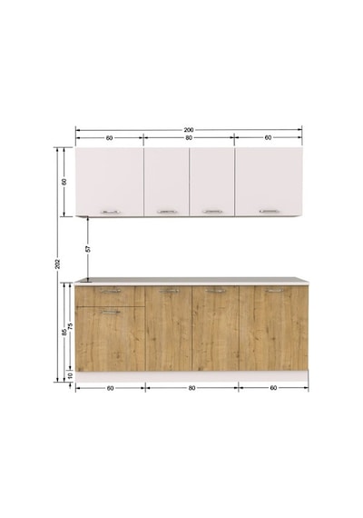 Tdesigno Senem Hazır Mutfak Dolabı 200 Cm - Safir Meşe Beyaz - Tezgah Dahil Beyaz - Meşe Tdesigno Senem Hazır Mutfak Dolabı 200 Cm - Safir Meşe Beyaz - Tezgah Dahil Beyaz - Meşe