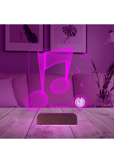 Luvivia Müzisyen Hediye Müzik Nota Kişiye Özel Metal Saatli 3d Lamba - Masa Gece Lambası