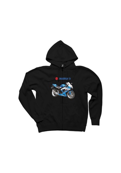Suzuki GSX R600 Siyah Fermuarlı Kapşonlu Sweatshirt Siyah