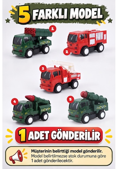 Sürtmeli Askeri Ve İtfaiye Araçları 5 Farklı Model +3 Yaş 1 Adet