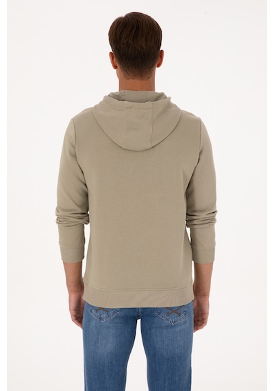 U.S. Polo Assn. Erkek Regular Fit Kapüşonlu Açık Haki Basic Sweatshirt 50313720-VR183