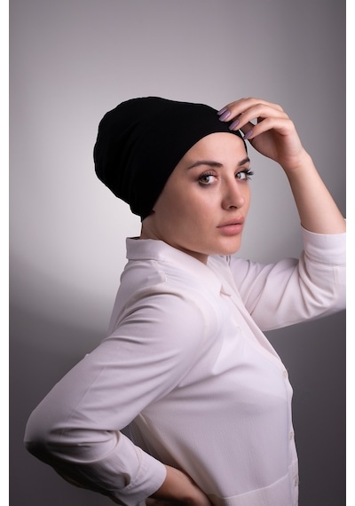 Halven Siyah Pratik Hazır Geçmeli Iç Bone Viskon Kumaş Dikişsiz 3003_01 Siyah