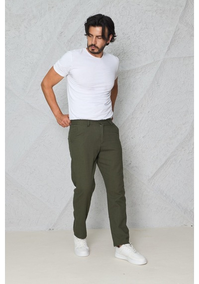 Myrab Denim Yazlık Rahat Kalıp Keten Pantolon Haki