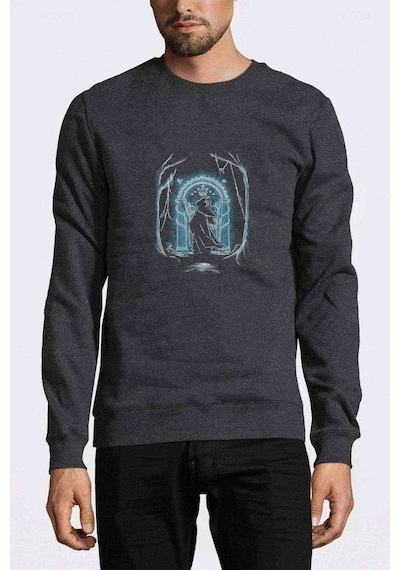 Lord Of The Rings Speak Friend Baskılı Füme Erkek Örme Sweatshirt