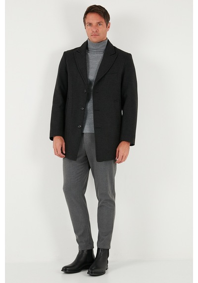 Buratti Slim Fit Apaş Yaka Astarlı Kaşe Erkek Kaban 584K1217 Füme