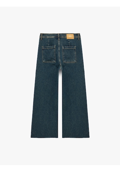 Koton Yüksek Bel Rahat Kalıp Pamuklu Denim Pantolon - Culotte Jeans Green Cast 7wal40056md Yeşil