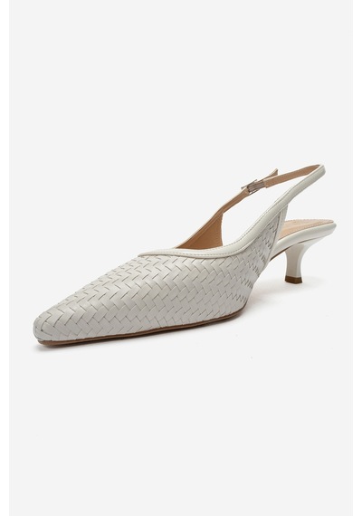 Luvi Shoes Alvessıa Ekru Örgü Kadın Kısa Topuklu Ayakkabı