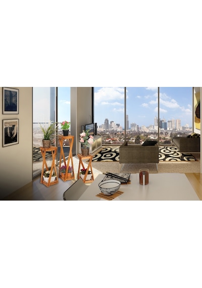 Woodencity Ahşap Çiçeklik Ahşap Üçlü Saksılık Dekoratif Çiçek Stand Üçlü Set Diğer