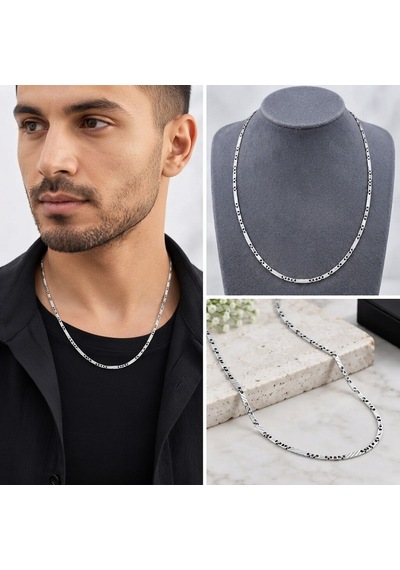 Premium Parlak Ve Şık Parlak Detaylı Gümüş Renk 316l Çelik Zincir Erkek Kolye 45 Cm