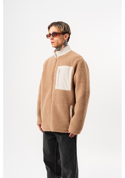 Respire Erkek Zip Oversize Teddy Ceket Kahve Kahverengi