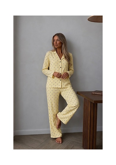 Fit Women Kadın Puantiyeli Ev Giyimi Sarı Pijama Takımı