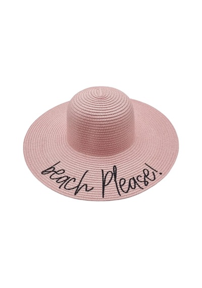 Tezzgelsin Kadın Beach Please Nakış İşlemeli Hasır Şapka Pembe