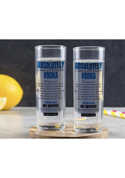 Kişiye Özel Renkli Baskılı Absolutely Vodka Tasarımlı İkili Vodka Bardağı-1 Sarı
