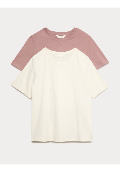 Marks & Spencer 2’li Saf Pamuklu Pijama Üstü T37003696T Krem Mix