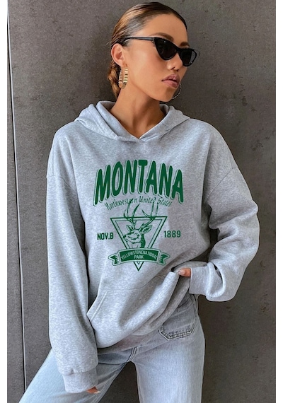 Uyguntarz Unisex Montana Baskılı Sweatshirt Gri