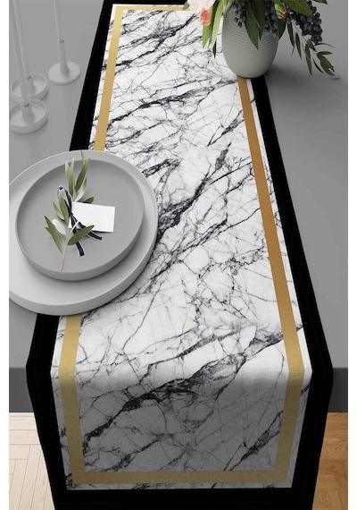 Gold Çerçeveli Desen Premium Masa Örtüsü Runner Rnr246n11