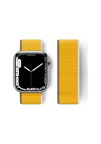 Newface Apple Watch 42mm Hasırlı Cırtcırtlı Kordon - Sarı Diğer