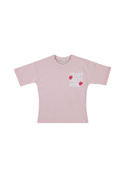 Civil Girls Heart Baskılı 10-13 Yaş Tişört - Pudra