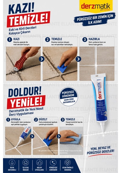 Krem Derz Dolgu 300 Gr Seramik Fayans Derz Yenileme Tamir Dolgusu + Derz Kazıma Aparatı Hediyeli