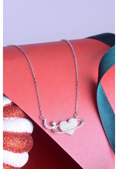 Innuendo Jewelry 925 Ayar Gümüş Taşlı Kalp Universe Kolye Gümüş