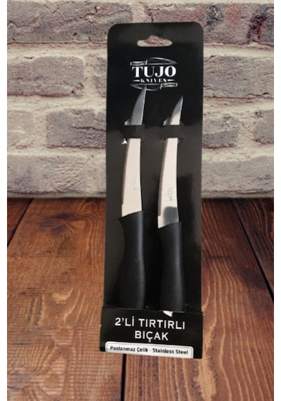 2 Li Paslanmaz Çelik Tırtıklı Meyve Ve Sebze Bıçağı Stainless Steel, Dayanıklı Ve Keskin Siyah