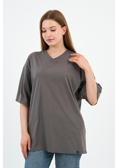 V Yaka Oversize T-shirt E24-742a-wn Antrasit