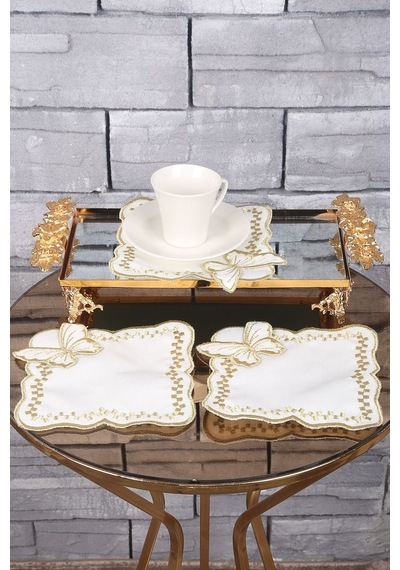 Kelebek Gold Linen Keten Kumaş 6'lı Kahve Yanı Kokteyl Sunum