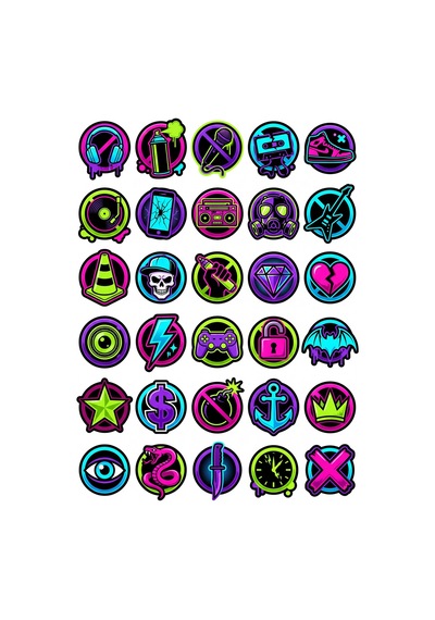 30 Adet Neon Graffiti Sokak Sanatı Sticker Seti - Laptop Telefon Kaykay İçin Çok Renkli