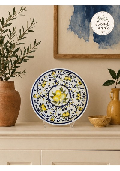 Ev Dekorasyonu - El Yapımı 30 Cm Limon Desenli Tabak