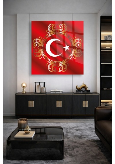 Türk Bayrağı Ay Yıldız Gold Osmanlı Cam Tablo Modern Sanat Tablosu Uv Baskılı Canlı Renkler Yatak Odası Ve Antre Anlamlı Hediye Seçeneği