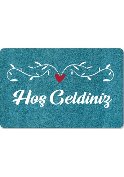 Dijital Baskılı Kapı Önü Paspas Hoşgeldiniz Yazılı Çiçek Desen Ve Kedi Iç Ve Dış Kapı Yıkanabilir Lacivert