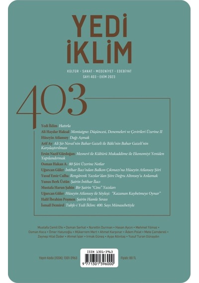 Yedi İklim 403.sayı Ekim 2023