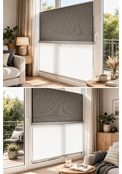 Honeycomb Bal Peteği Çiftli Sistem Gece-gündüz %100 Karatma Ve Isı Yalıtımlı Plise Perde Gri