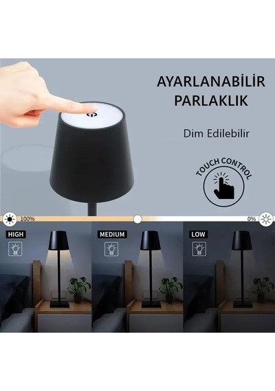 İstanbul Siyah Şarjlı Masa Lambası Dimmerli 3 Renk Işıklı Dokunmatik Cata Dekoratif Abajur Cafe Restoran Sunum Ye Diğer