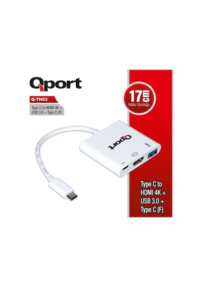 Qport Q-th03 Type C Hdmı 4k+usb3.0+type C F 4k Ç